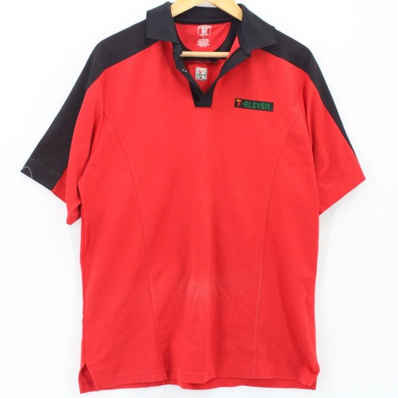 Vintage 7-11 Polo Shirt Mens Red & Black Short Sleeve Logo Embroidered Small S - Picture 1 of 9